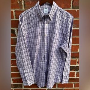Brooks Brothers Mens Non Iron Long Sleeve Button Down Purple & White Large Shirt